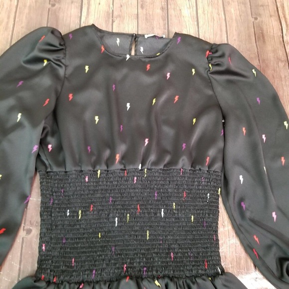 Never Fully Dressed Womens Dress L Large Black Smocked Mini Lightning Bolt - Picture 6 of 9